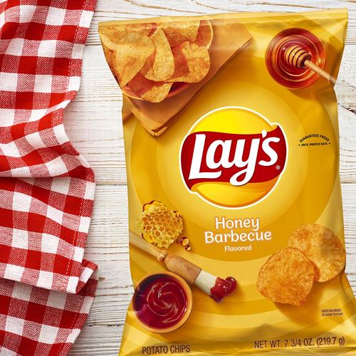 Lays Potato Chips, Honey Barbecue Flavored Snacks, 7.75Oz Bag