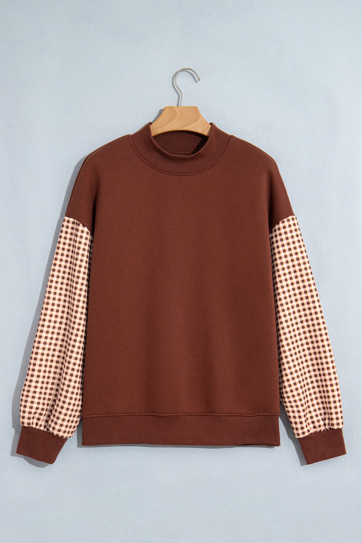 Black Plaid Sleeve Colorblock Loose Tunic Sweatshirt