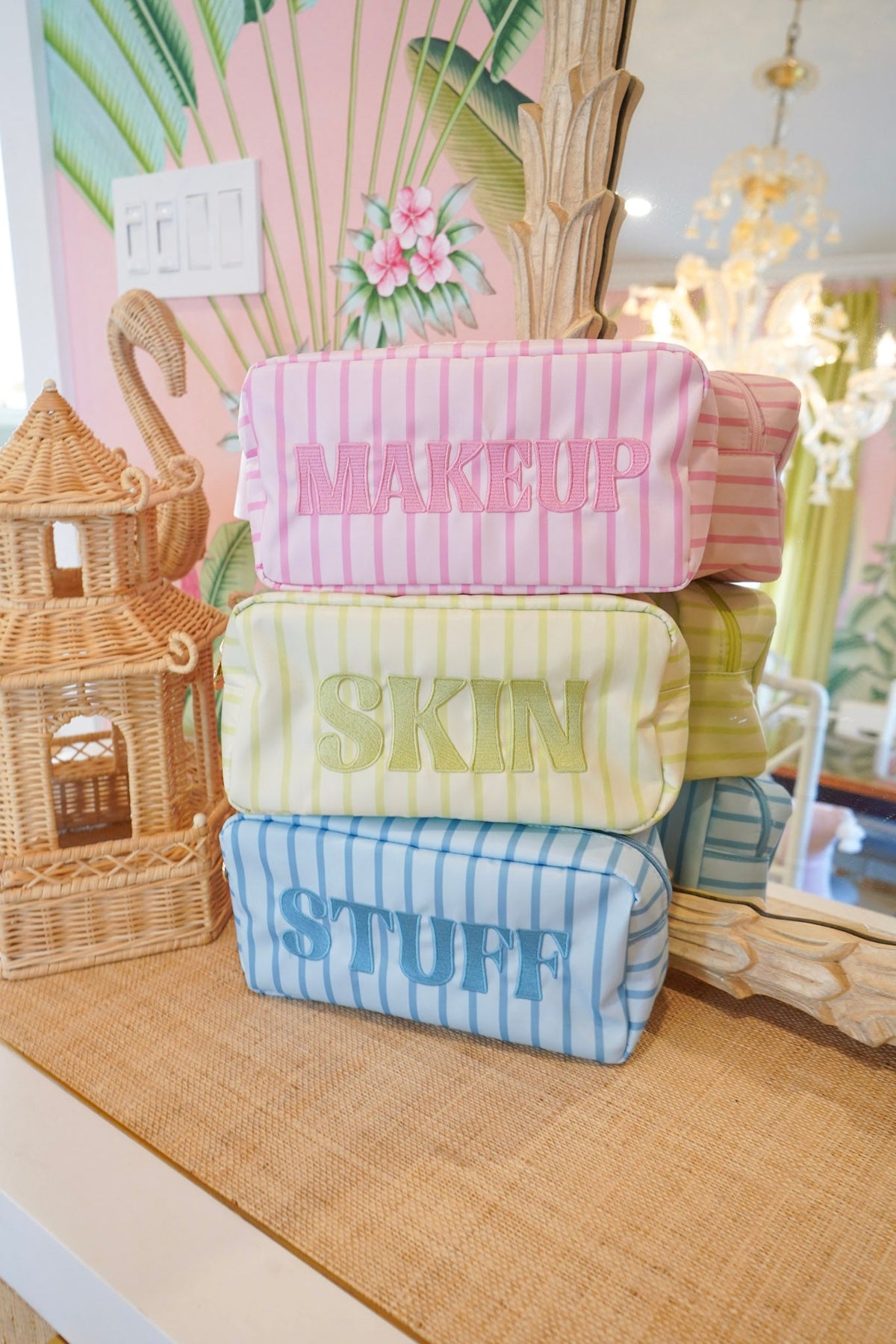 Striped Travel- Ready Cosmetic Bags