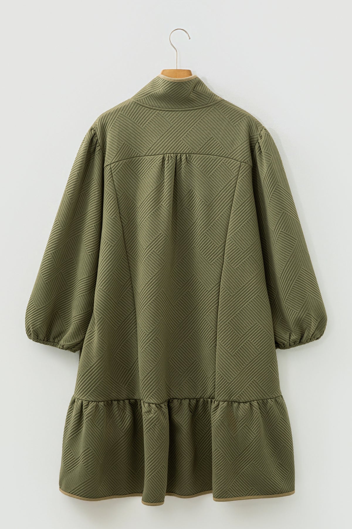 Jungle Green Plus Size Textured Contrast Trim Quarter Zip Bracelet Sleeve Mini Dress