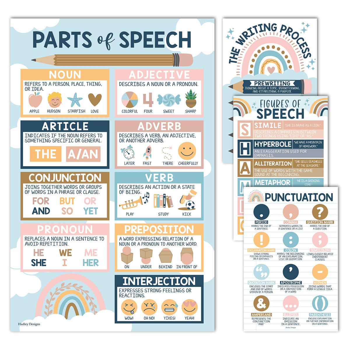 Parts of Speech Kit: Boho 4 Poster Pack