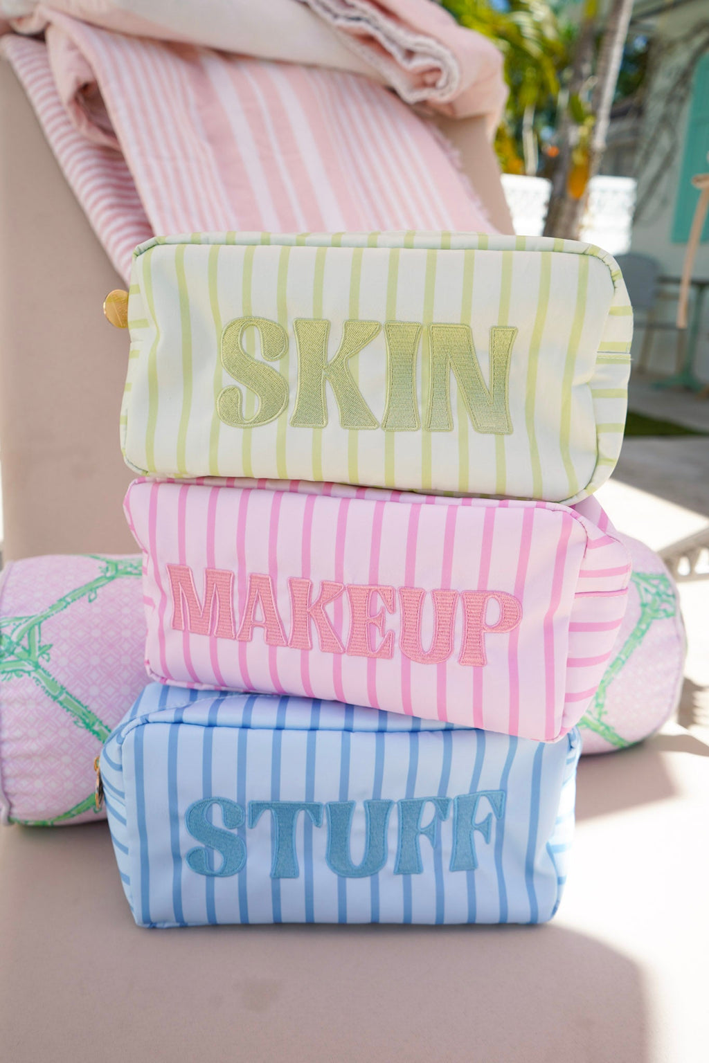 Striped Travel- Ready Cosmetic Bags