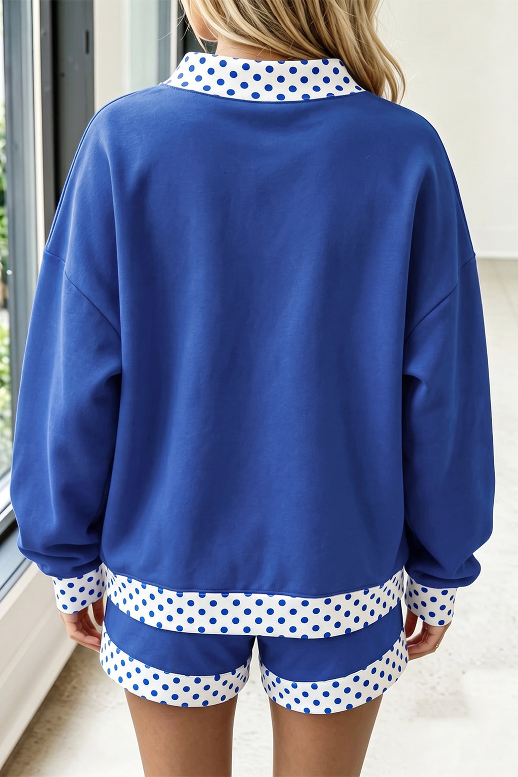 Racing Red Polka Dot Trim Baggy Pullover 2pcs Short Set