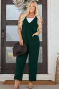 Evergreen Corduroy V Neck Patched Pocket Sleeveless Jumpsuit