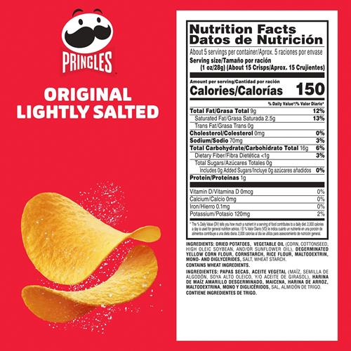 Pringles Potato Crisps Chips, Lunch Snacks, On-The-Go Snacks, Lightly Salted, 5.2Oz Can (1 Can)