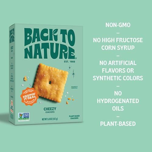 Back To Nature Cheese Flavored Crackers - Non-Gmo, Made With Wheat Flour, Vegan, Delicious Snacks, Cheezy Square, 5 Ounce