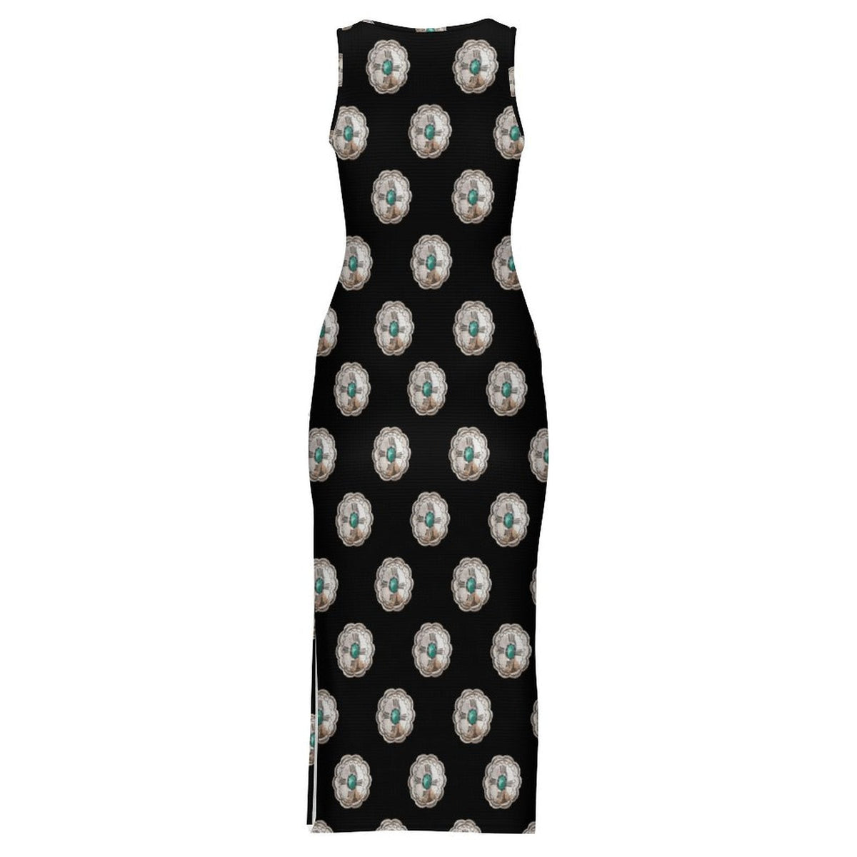 Baha Ranch Silver Concho Slit Maxi Dress