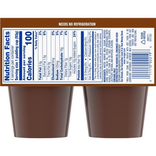 Kroger Chocolate Pudding Snacks 4 ct / 3.25 oz