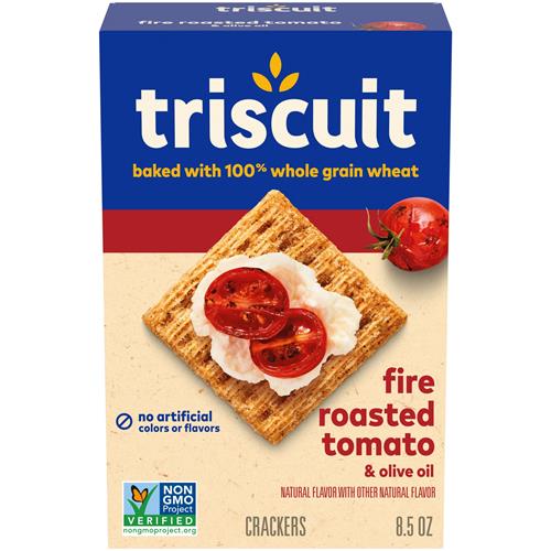 Triscuit Fire Roasted Tomato & Olive Oil Whole Grain Wheat Crackers, Lunch Snacks, Snack Crackers, 8.5 Oz
