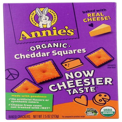 Annies Organic Cheddar Squares, Baked Cracker Snacks, 7.5 Oz