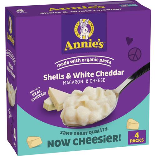 Annies Shells And White Cheddar Mac And Cheese With Organic Pasta, Dinner Side Or Snacks, 4 Ct, 24 Oz