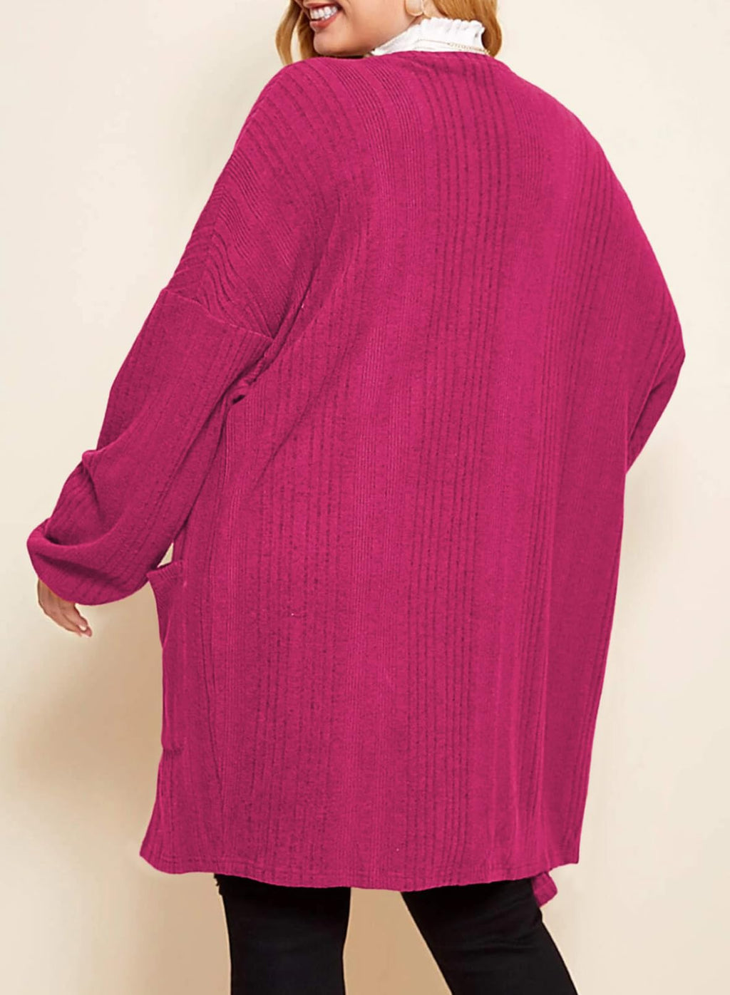 Eytino Women's Plus Size Cardigan Long Sleeve Waffle Knit Coral Paradise Size 1X