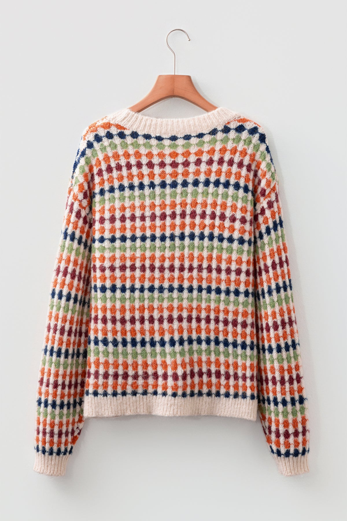 Multicolour Dotty Striped Pattern Knit Drop Shoulder Sweater
