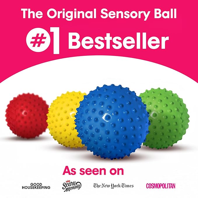 Edushape Sensory Ball for Baby - 7” Solid Primary Color Baby Ball That Helps Enhance Gross Motor Skills for Kids Aged 6 Months & Up - Pack of 1 Vibrant Colorful and Unique Textured Ball for Baby