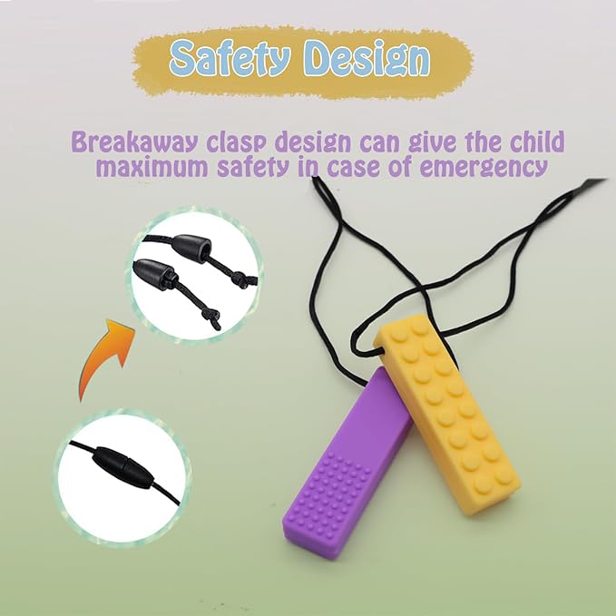 Chew Necklaces for Sensory Kids, 5PCS Building Block Silicone Chewy Necklace for Boys and Girls with Autism Biting Chewing, BPA Free Teether Toys for Baby Toddler and Infant Teething