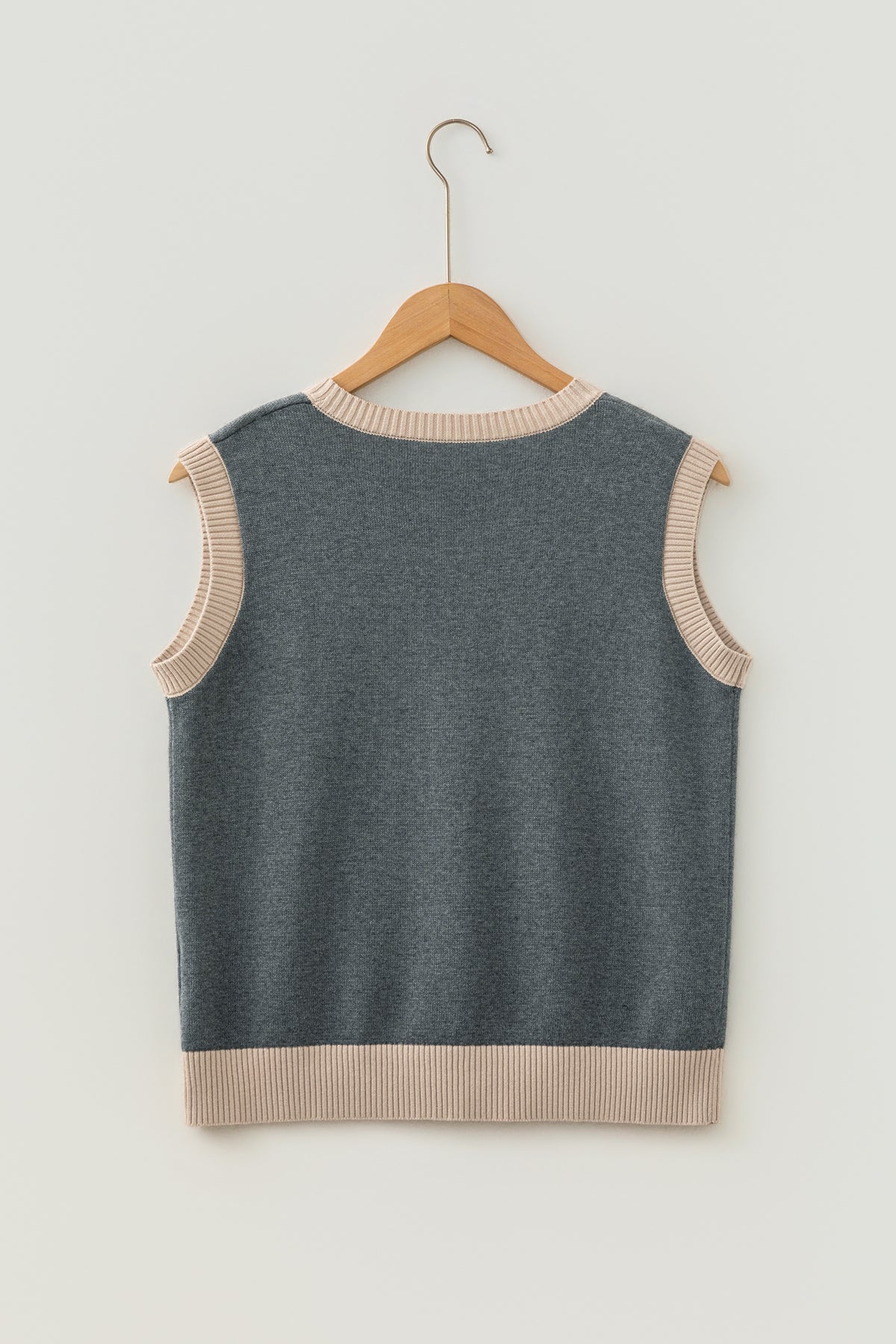 Gray Western Print Colorblock Trim Sleeveless Knitwear Vest