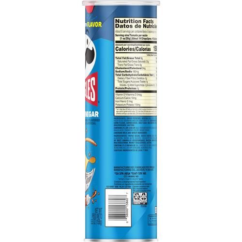 Pringles Potato Crisps Chips, Lunch Snacks, On-The-Go Snacks, Salt And Vinegar, 5.5Oz Can (1 Can)