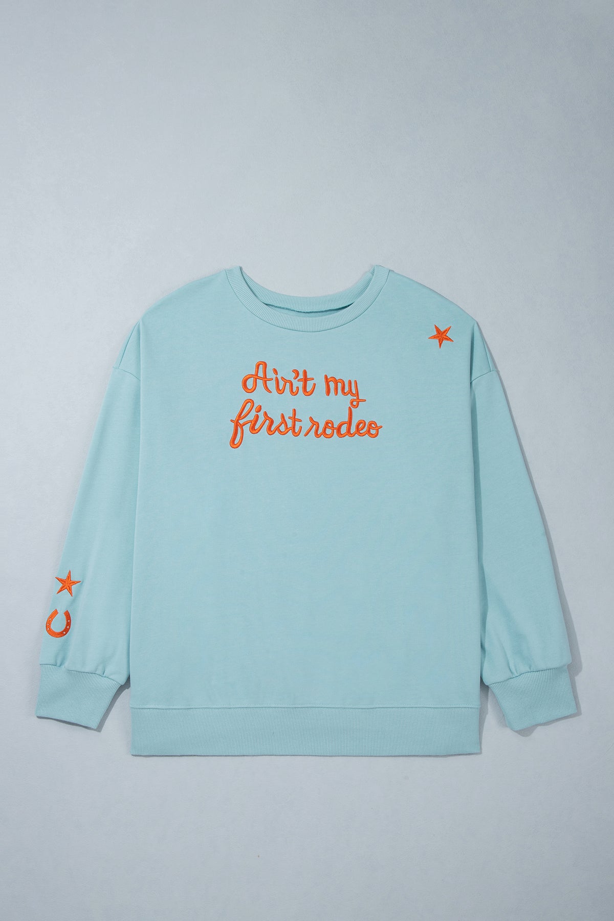 Haze Blue Letter Print Round Neck Loose Fit Long Sleeve Plus Size Sweatshirt