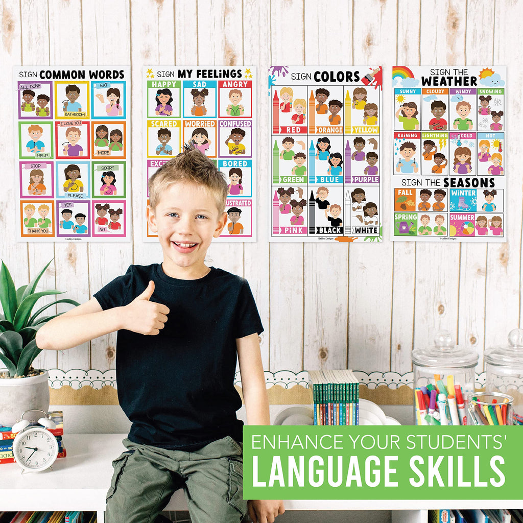 ASL Sign Language Kit: Colorful 8 Poster Set