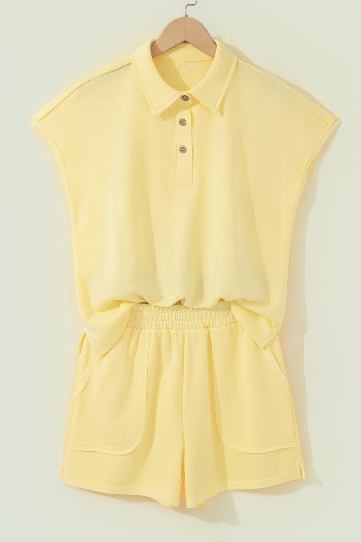 Mist Blue Loose Polo Tee Elastic Waist 2pcs Short Set