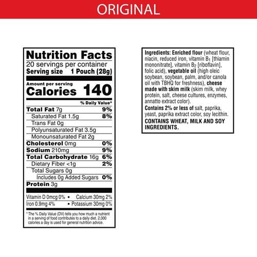 Cheez-It Cheese Crackers, Baked Snack Crackers, Lunch Snacks, Original, 20Oz Box (20 Packs)