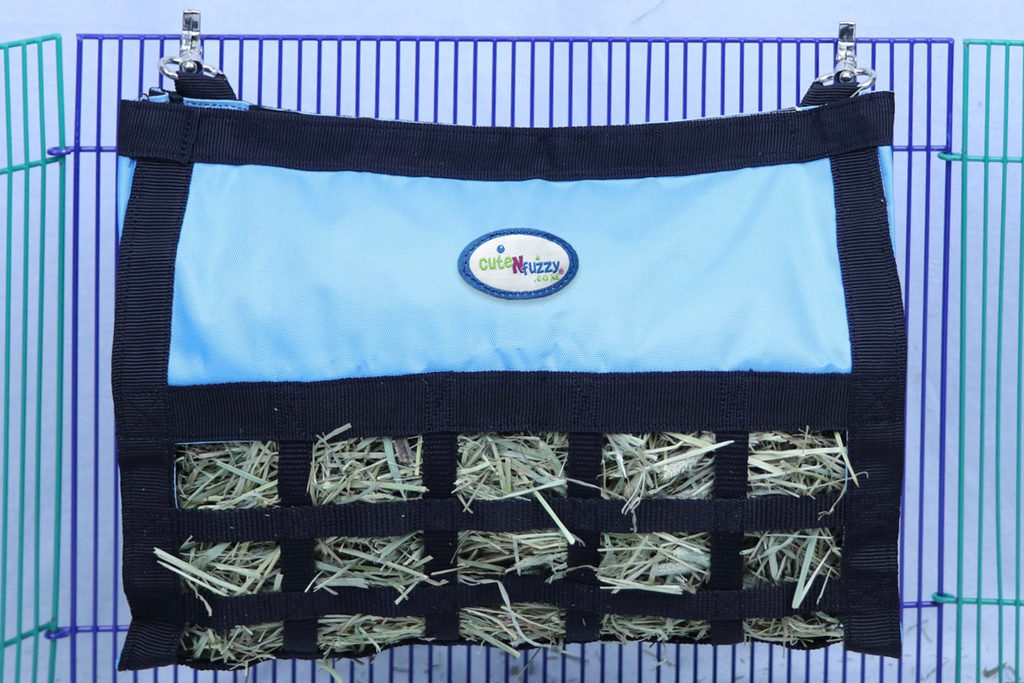 CuteNFuzzy Rabbit & Guinea Pig Hay Bag Feeder with Super Tough Bottom® Design | 25 Feeding Openings | Large 15" x 11" x 3" Hanging Hay Feeder | Less Waste, Cleaner Cage | Made in USA Design