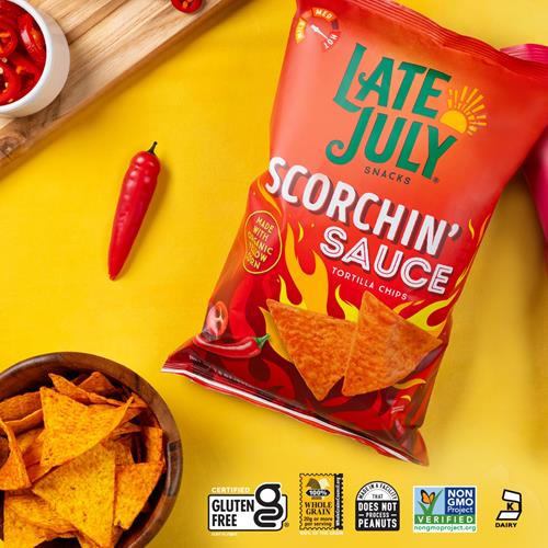 Late July Snacks, Scorchin Sauce Corn Tortilla Chips, 7.8 Oz. Bag