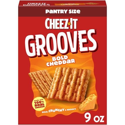 Cheez-It Grooves Cheese Crackers, Crunchy Snack Crackers, Lunch Snacks, Bold Cheddar, 9Oz Box (1 Box)