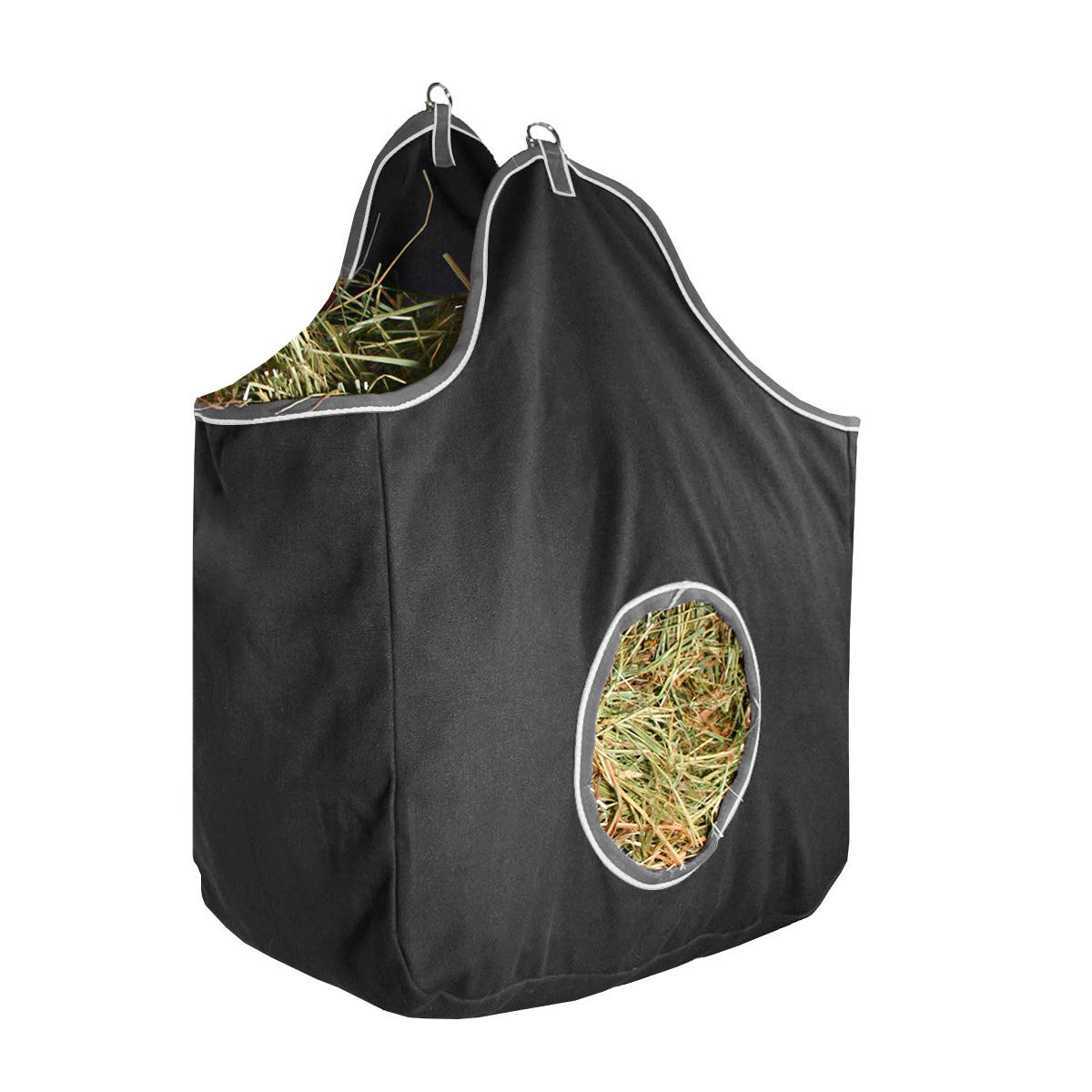Tahoe Tack Pair of 2 Extra Wide 19" x 12" x 20" with 7" Diameter Circular Opening Canvas Hay Bags for Horses and Livestock Fits 3-4 Large Flakes of Hay