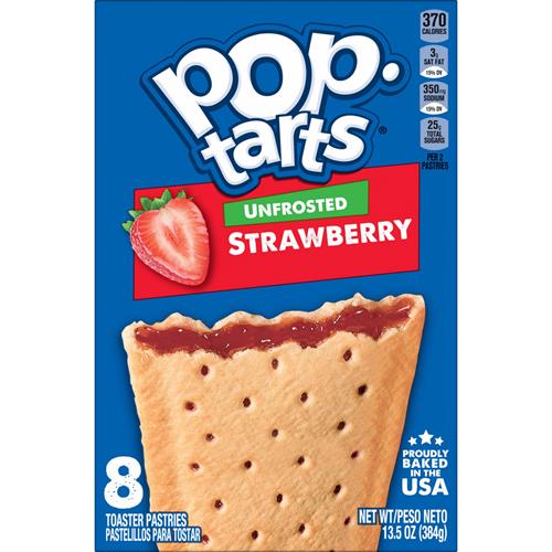 Pop-Tarts Toaster Pastries, Breakfast Foods, Kids Snacks, Unfrosted Strawberry, 13.5Oz Box (8 Pop-Tarts)