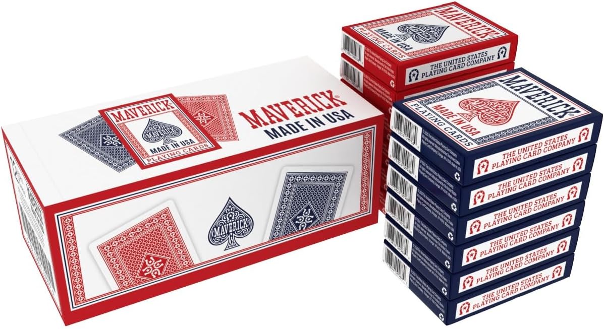 Maverick Playing Cards Brick (12 Decks, Red & Blue) – Standard Index – Made in USA