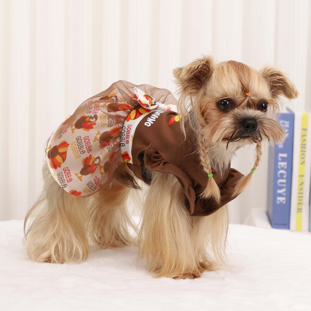 Sebaoyu Thanksgiving Dog Dress Brown Turkey Skirt Small Size