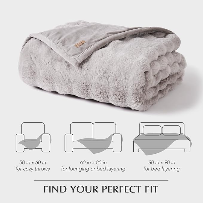 EVERGRACE Ultra Soft Luxury Fluffy Ridgeline Faux Rabbit Fur Throw Blanket, Thick Warm Bubble Throw for Bed, Cozy Plush Reversible Blankets for Couch, Chair, Sofa, Taupe, 60x80 Inches, 870 GSM