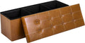 43 Inches Folding Storage Ottoman Bench, PU Leather Storage Chest, Footrest Padded Seat for Bedroom and Hallway, Holds up to 660 lbs, Light Brown
