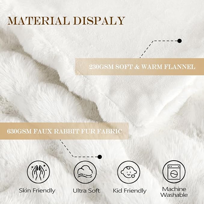Latepis White Faux Fur Queen Blanket Cozy Bubble Soft Fuzzy Thick Living Room Blankets for Bed Sofa Bedroom Plush Fluffy Warm Blankets for All Seasons Luxury Throw Blanket 90x90 Inch, 860gsm