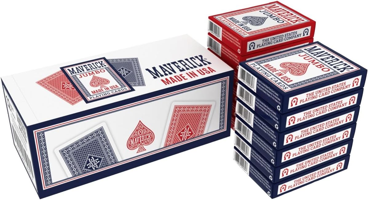 Maverick Playing Cards Brick (12 Decks, Red & Blue) – Jumbo Index – Made in USA