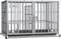 aboxoo 42/48 inch Heavy Duty Metal Dog Crate for 2 Dogs/Large Dog,All Metal Open Top,Dog Kennel Indoor with Wheels,Floor Grid, Tray, Divider and Feeding Bowl (Sliver)