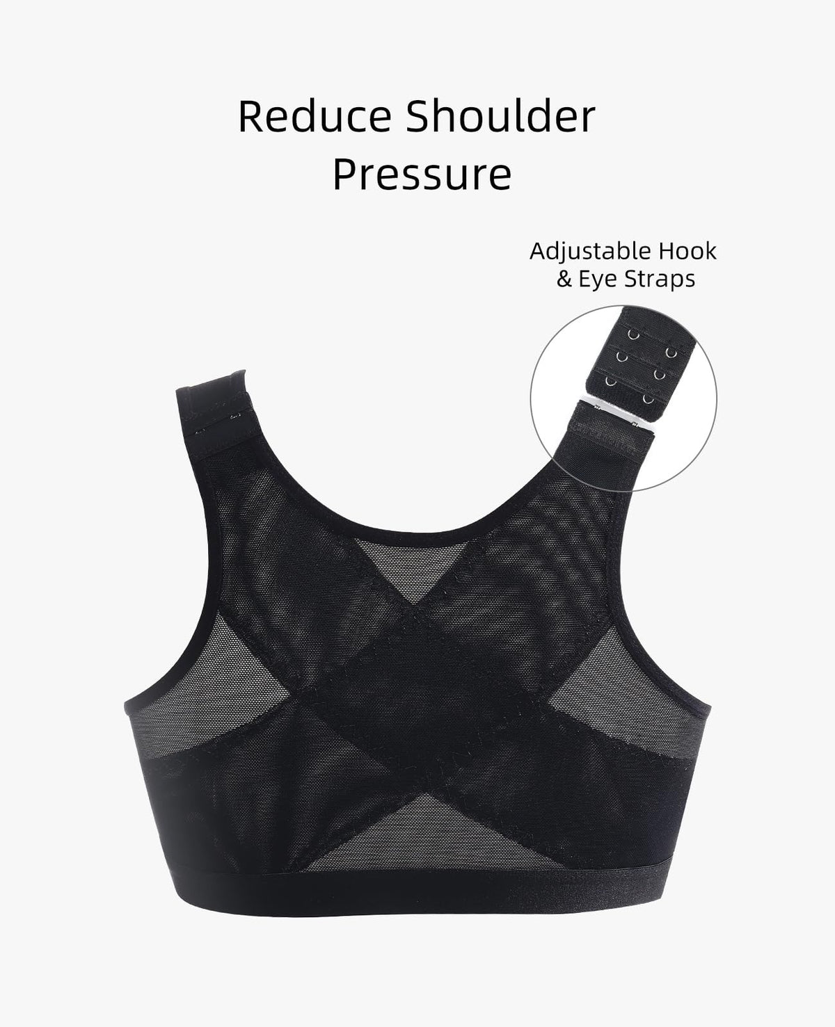 Upushall Front Closure Posture Bra Wireless Full Coverage Black Size 2XL