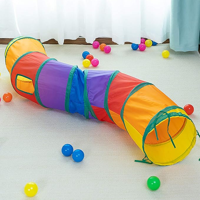 iCAGY Cat Tunnel for Indoor Cats Interactive, Rabbit Tunnel Toys, Pet Toys Play Tunnels for Cats Kittens Rabbits Puppies Crinkle Pop Up Rainbow 47" Shape S