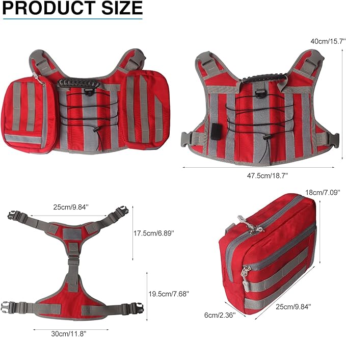 BYGD Dog Hiking Backpack, Dog Backpack for Medium to Large Dogs, with Large Capacity, 2 Spacious Side Bags for Walking, Training, Running, Harnessing Outdoor Hiking (L XL Red).