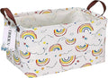 Rectangular Folding Laundry Basket, waterproof Canvas Basket,gift basket,Suitable for children's room,Office,Clothes,Toys Storage (rainbow)