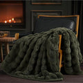 EVERGRACE Ultra Soft Luxury Fluffy Ridgeline Faux Rabbit Fur Throw Blanket, Thick Warm Bubble Throw for Bed, Cozy Plush Reversible Blankets for Couch, Chair, Sofa, Green, 60x80 Inches, 870 GSM