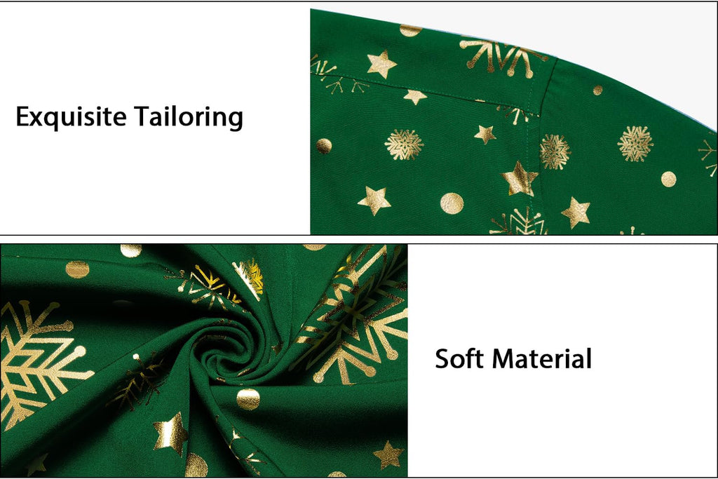 DiBanGu Mens Christmas Long Sleeve Button Down Shirt Green Gold Snowflake Size S