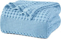 PHF 100% Cotton Waffle Weave Blanket Twin Size, Soft Lightweight Breathable Cozy Summer Blankets for Bed, Luxury Aesthetic Woven Bedding for Home Decor, 66"x90", Sky Blue