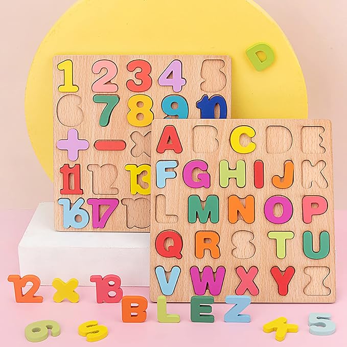 Wooden Puzzles for Toddlers, 3pack Alphabet Shape Puzzles for Kids 3 Wooden Montessori Toddler Wooden Alphabet Number Shape for Kids 3 Years Old Boys & Girls