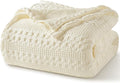 PHF 100% Cotton Waffle Weave Blanket King Size, Soft Lightweight Breathable Cozy Summer Blankets for Bed, Luxury Aesthetic Woven Bedding for Home Decor, 108"x90", Cannoli Cream