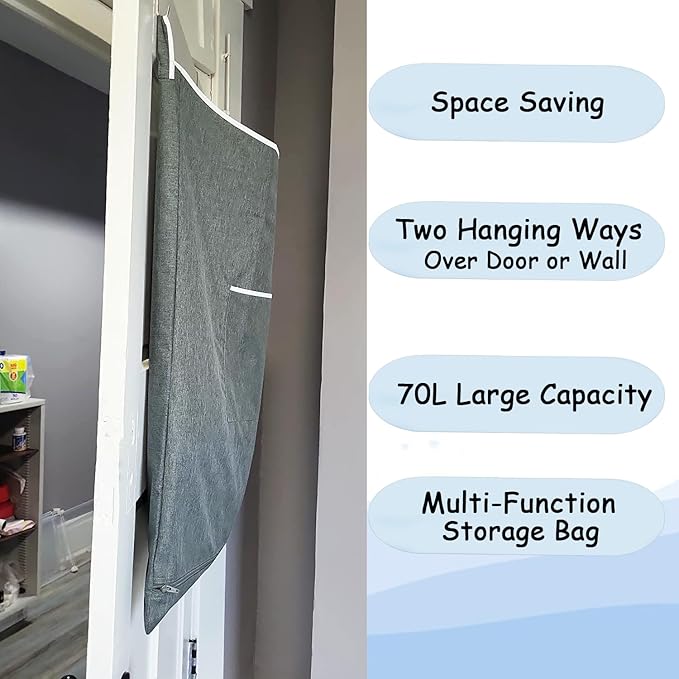 XL Large Hanging Laundry Hamper, Over the Door Laundry Bag with Zipper and Wide Open Top,Hanging Hamper for Storage Laundry, Clothes, Toys,36x 22 Inch, Heather Grey 2Pack.