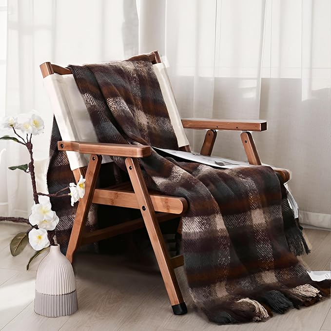 ZonLi Brown Throw Blanket, 50" x 60" Fall Decorative Classic Blankets with Tassel for Couch, Bed, Sofa, Chair, Outdoor, Cozy Warm Lightweight Blankets (Brown)
