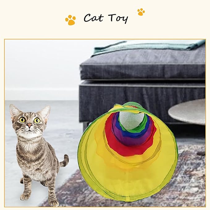 iCAGY Cat Tunnel for Indoor Cats Interactive, Rabbit Tunnel Toys, Pet Toys Play Tunnels for Cats Kittens Rabbits Puppies Crinkle Pop Up Rainbow 45"