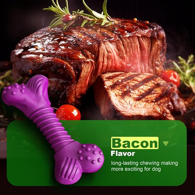 Dog Toys for Aggressive Chewers, Dog Toys for Medium Large Dogs, Natural Rubber Dog Chew Toys with Beef Flavor, Indestructible Chew Toys for Aggressive Chewers (Purple)